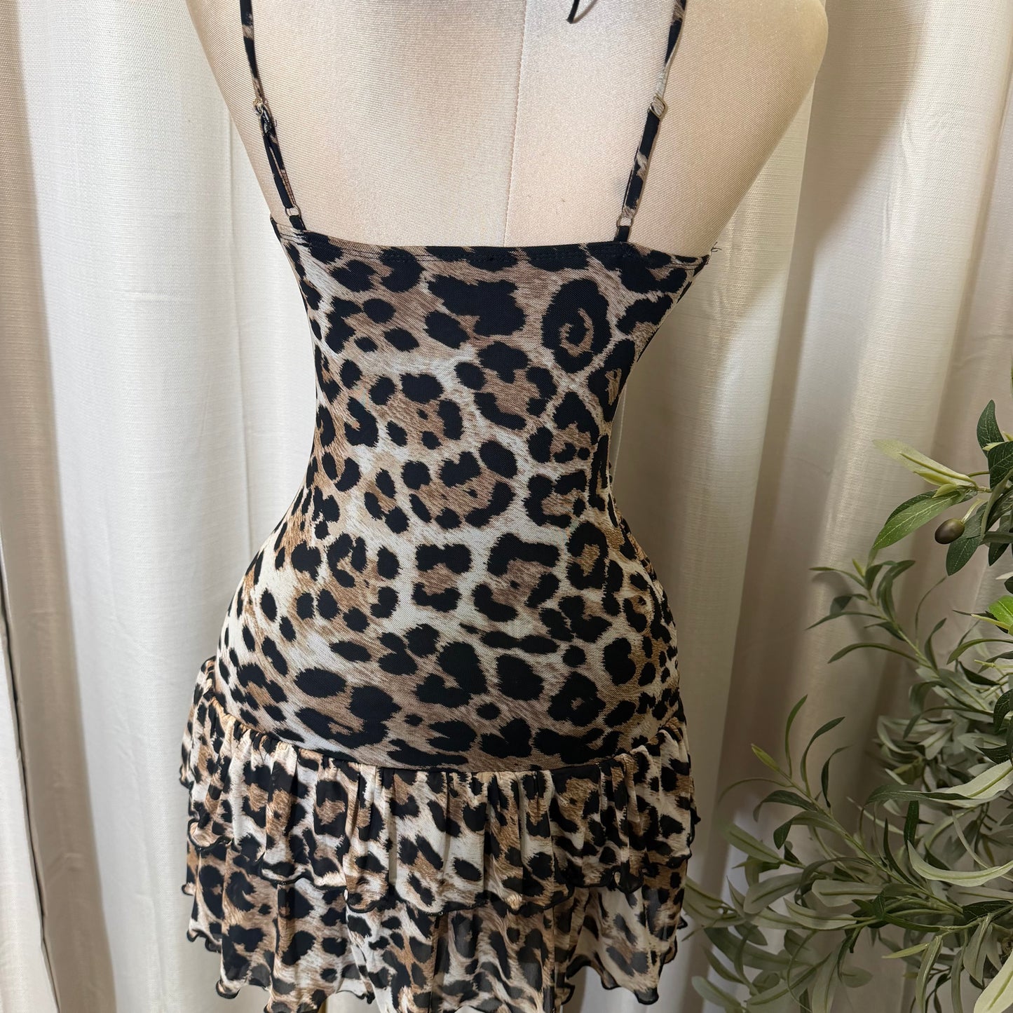 Ruffled Mini Cheetah Dress-Brown