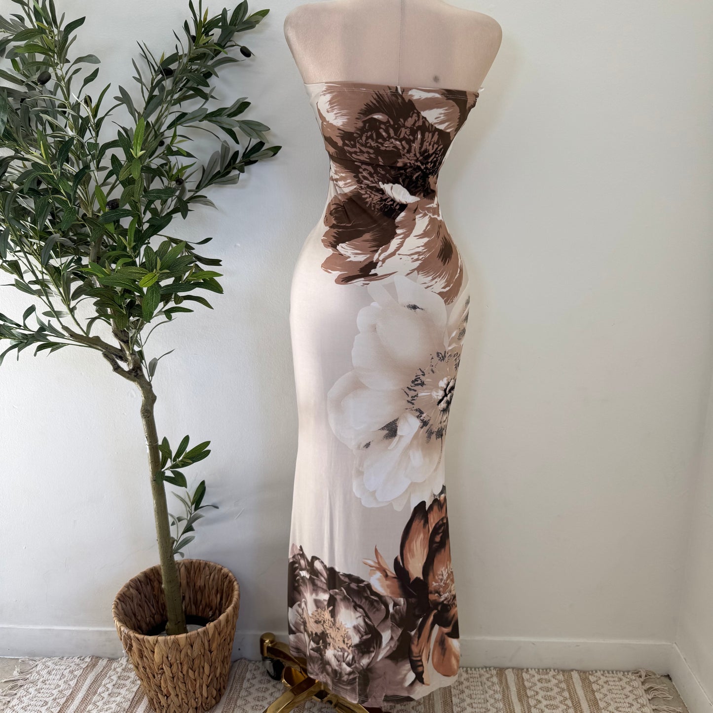 Maxi Strapless Dress-Brown