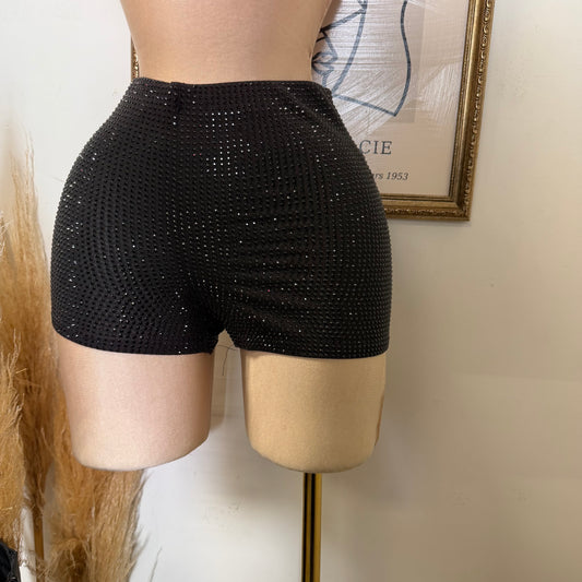 Rhinestone Mini Shorts-Black