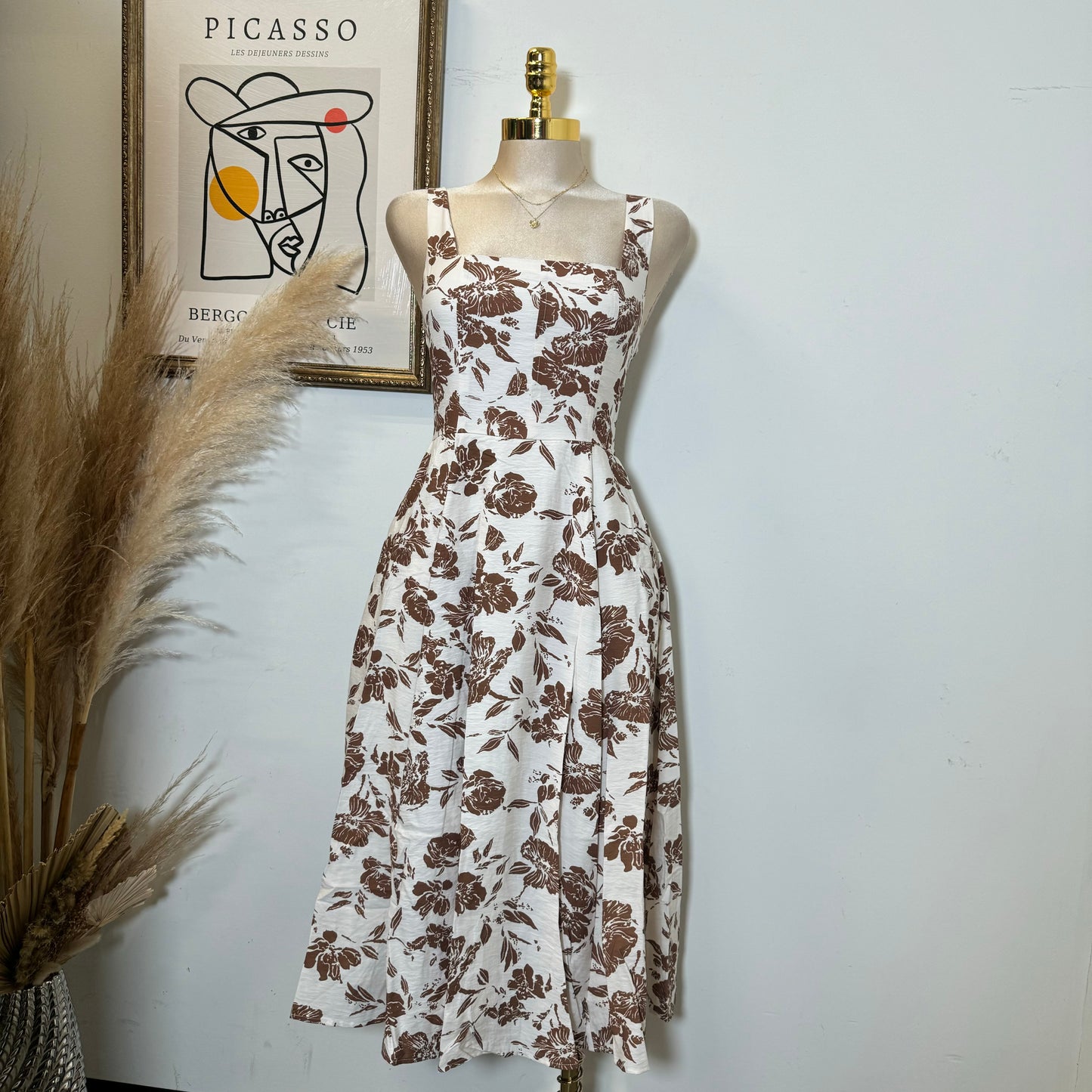 Picnic Corset Dress-Brown/White