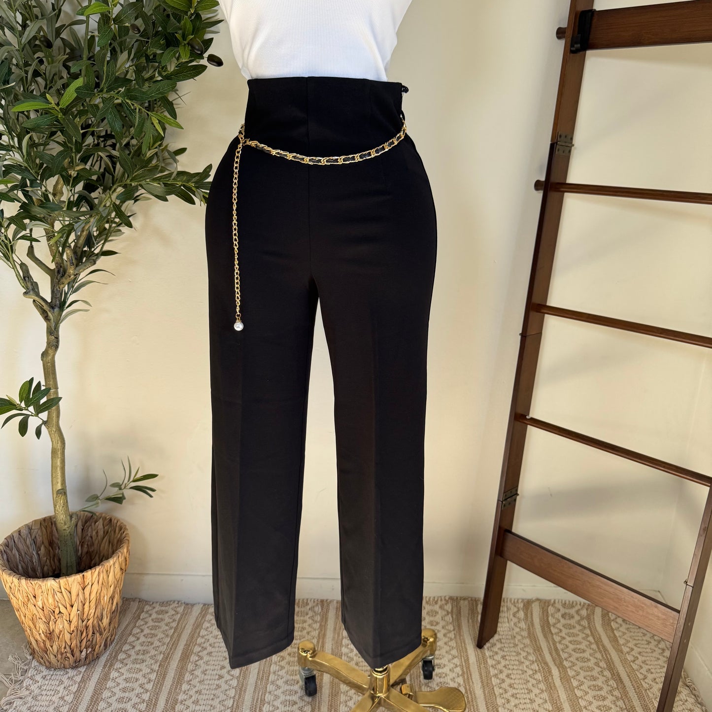 Dressy Pant with Chain- Black