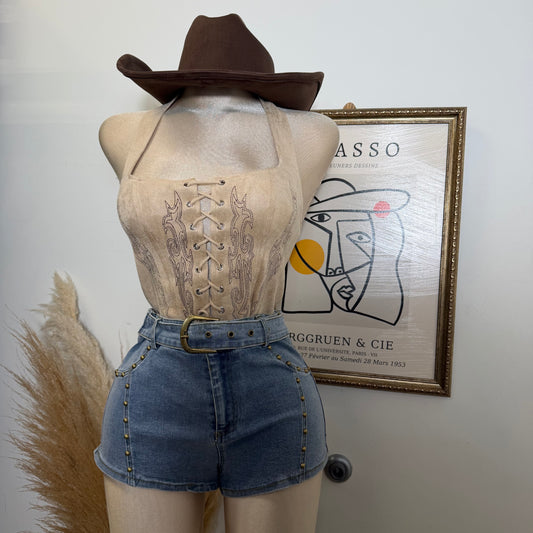 Stretch Denim Shorts with belt included-Denim