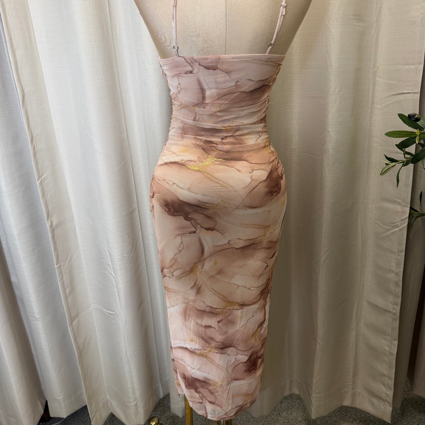 SLEEVELESS COWL DRESS-Brown