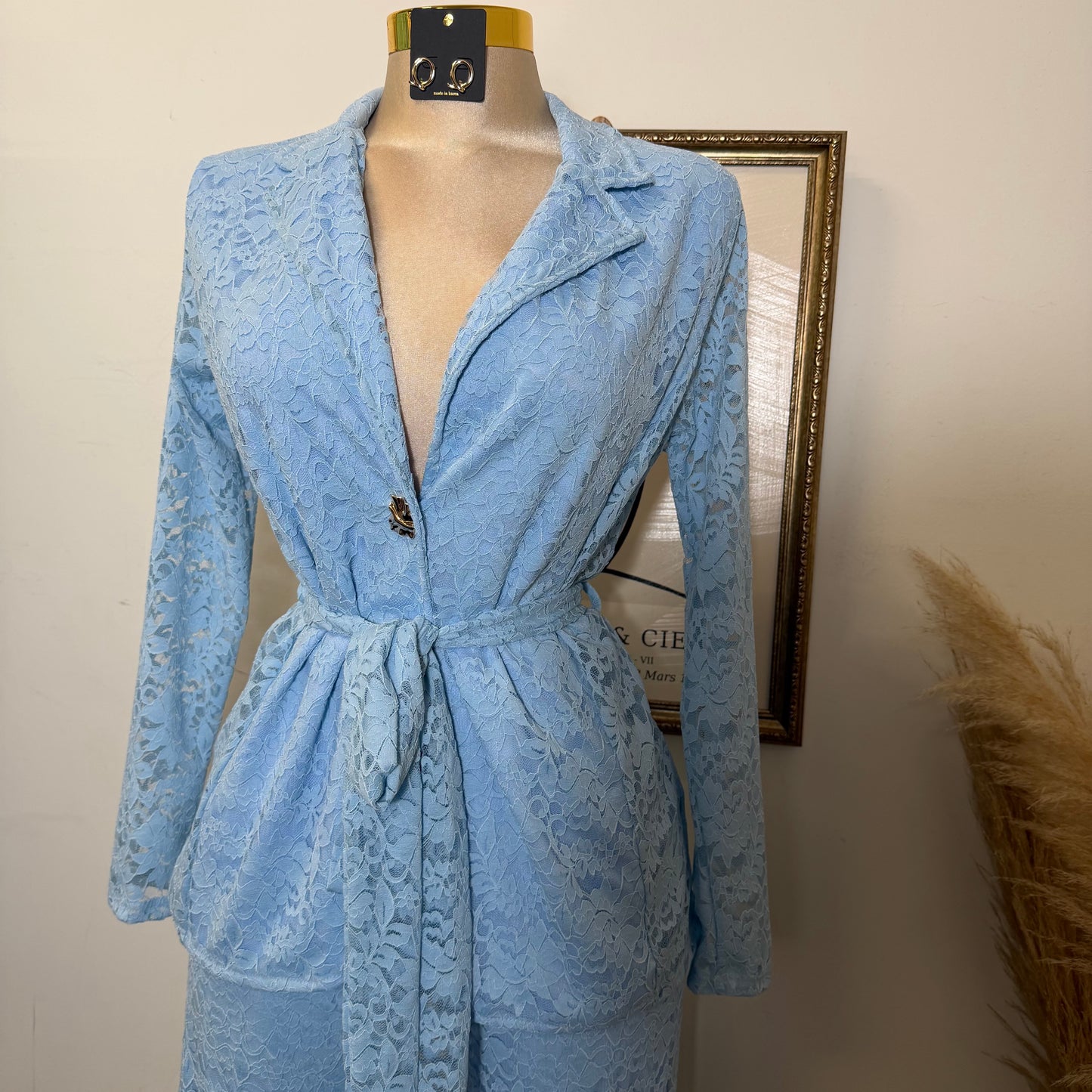 Lace blazer Pant Set -Baby Blue