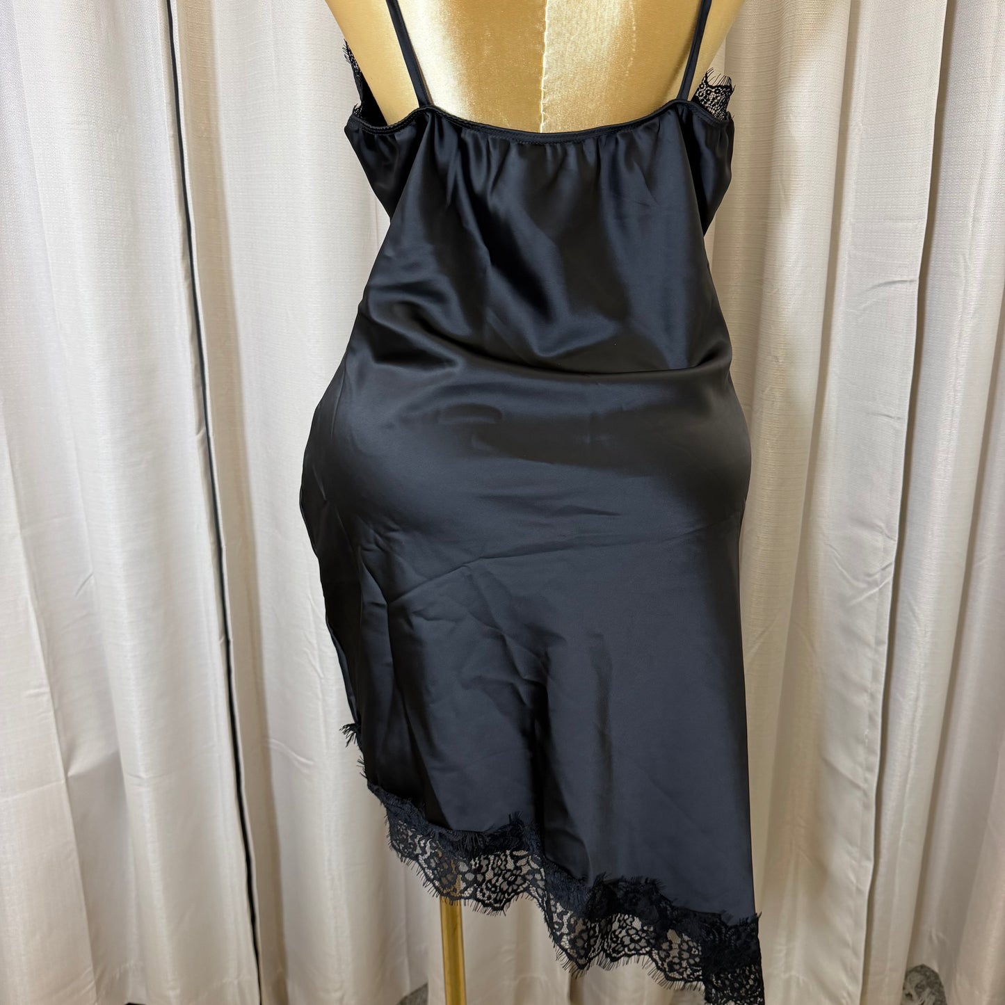 PL-Satin Lace Asymmetrical Dress-Black