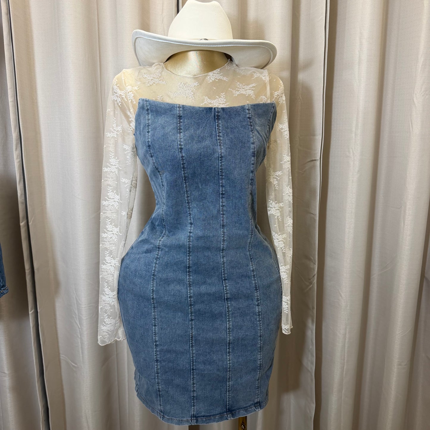 Denim Strapless Denim Dress PL-Blue