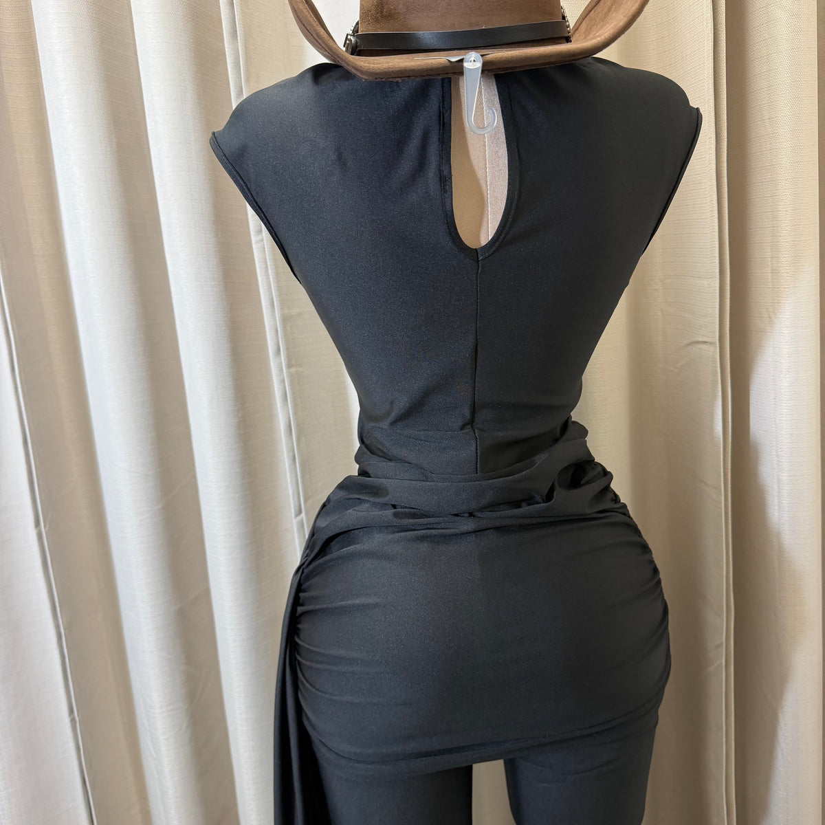 Short sleeve Jumpsuit with detail on the Front-Black