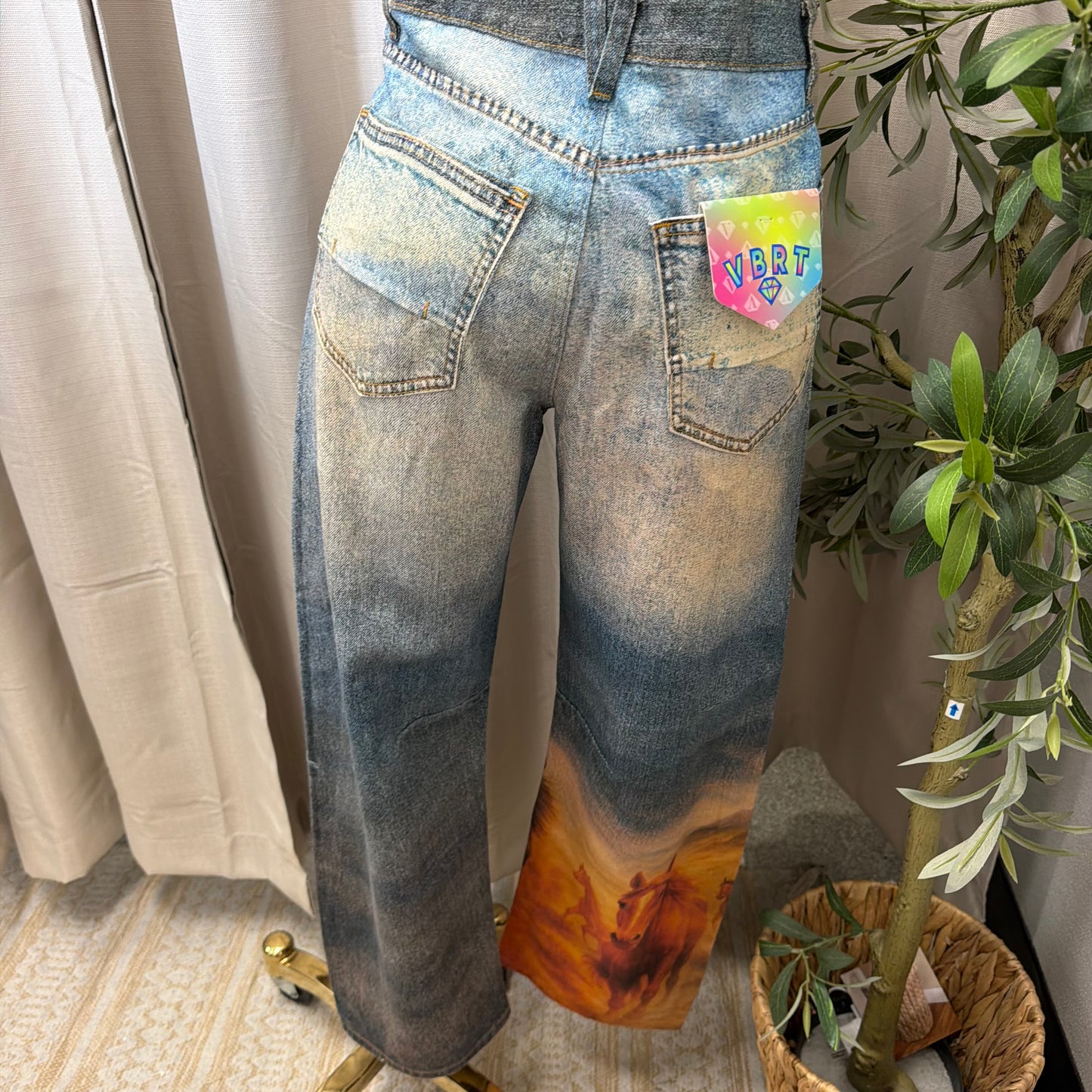 Horse Print Barrel Jeans -Horse