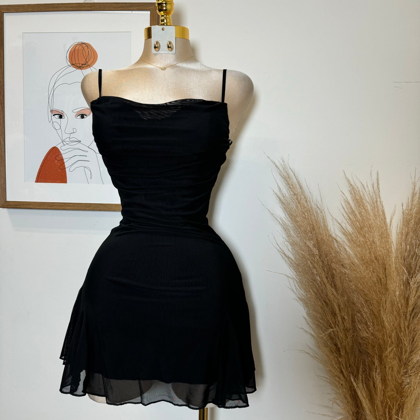 Mesh Mini Dress-Black