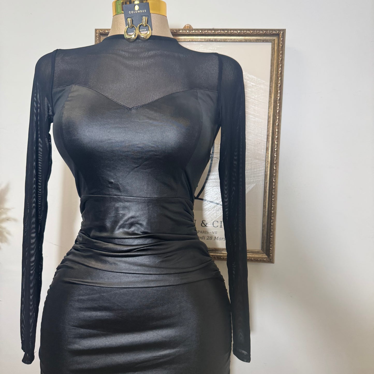Coating Mini Dress-Black