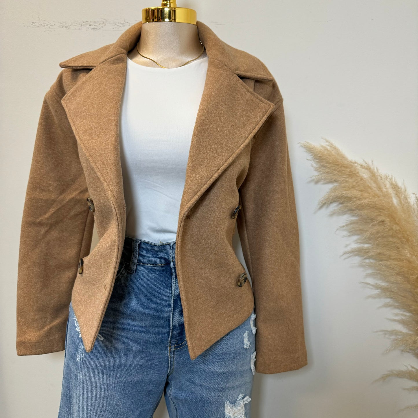 Lola Short Crop Jacket-Camel