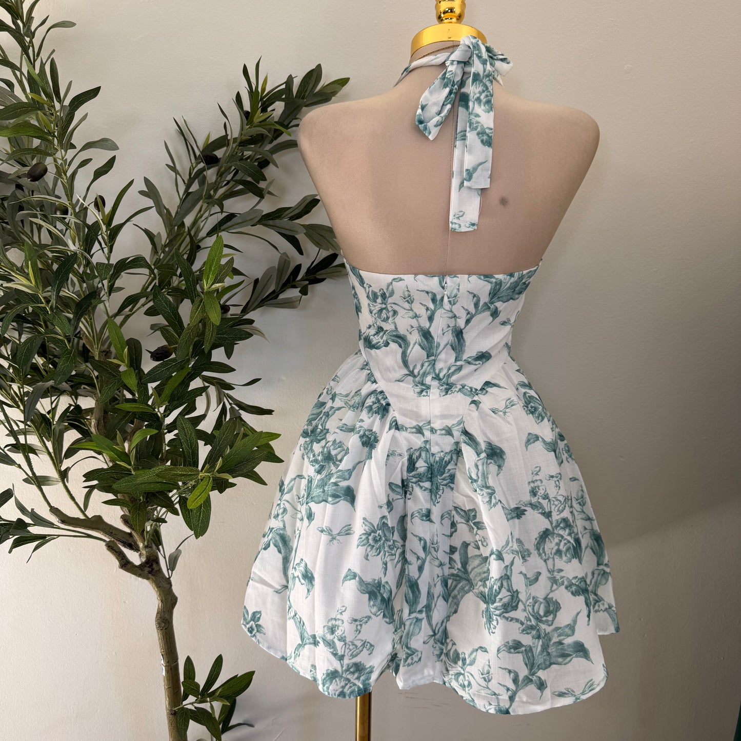 Halter Corset Dress-Green/White