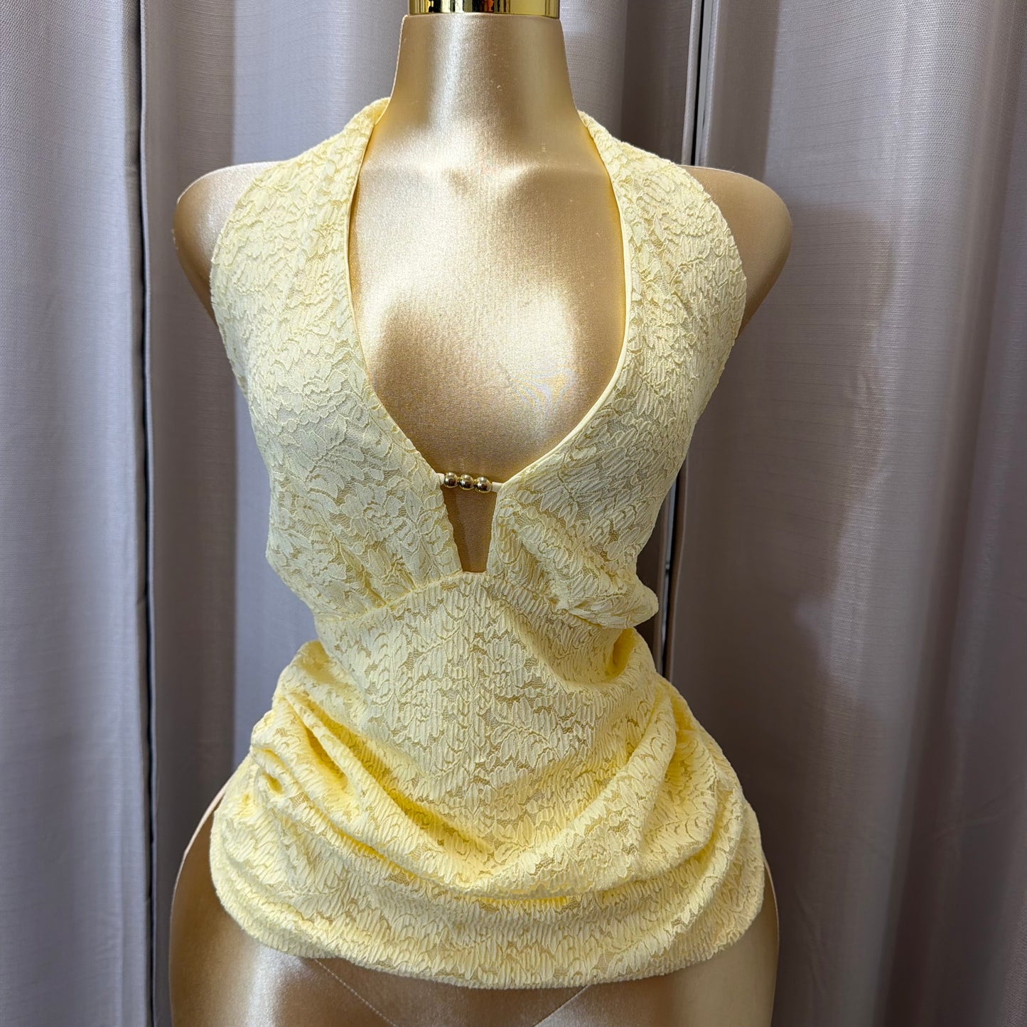 PL-Halter Lace Top-Butter Yellow