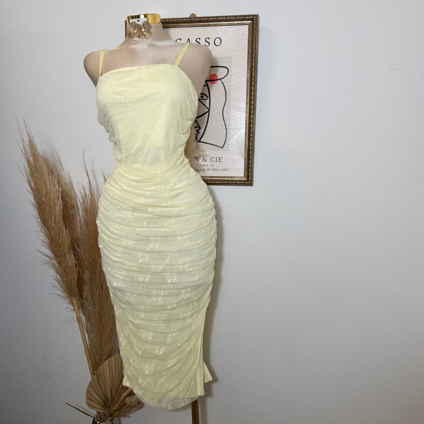 Lace Midi Dress Plus size -Baby Yellow