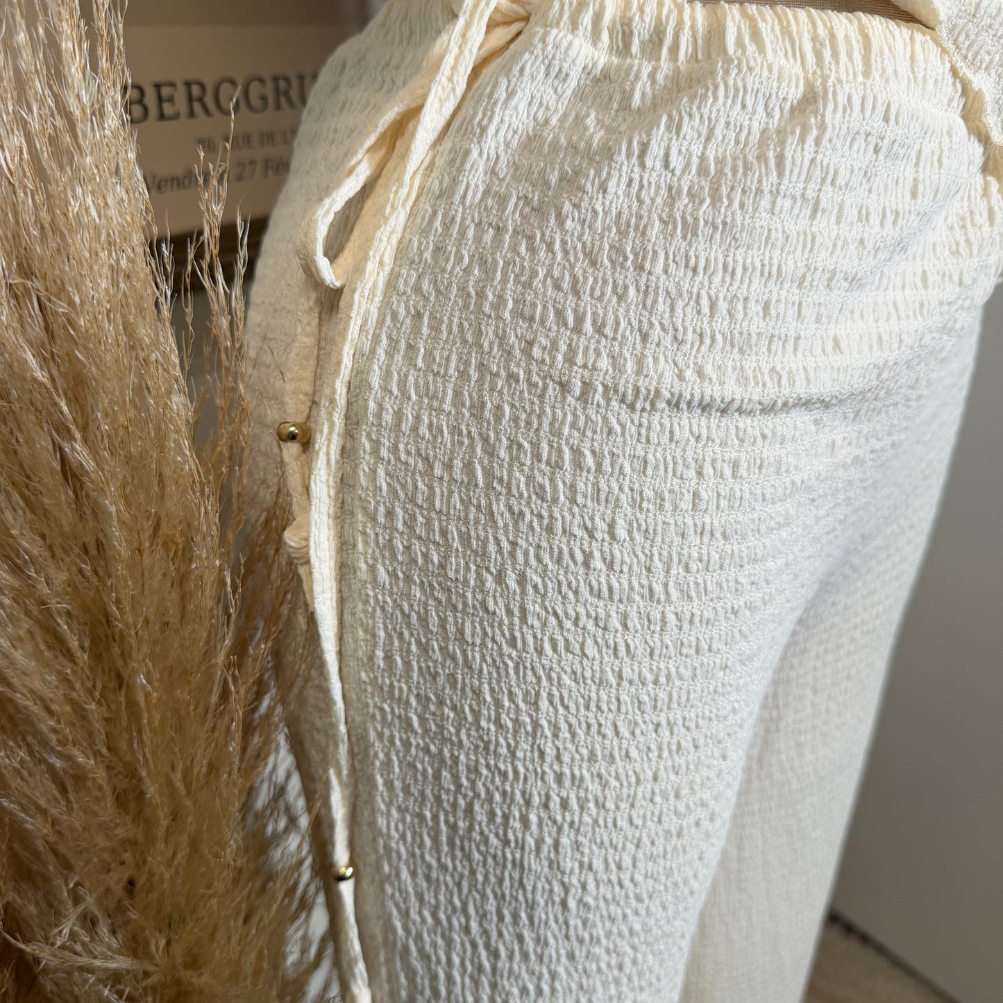 Asymmetrical hem Halter Top Wide leg Set-Ivory