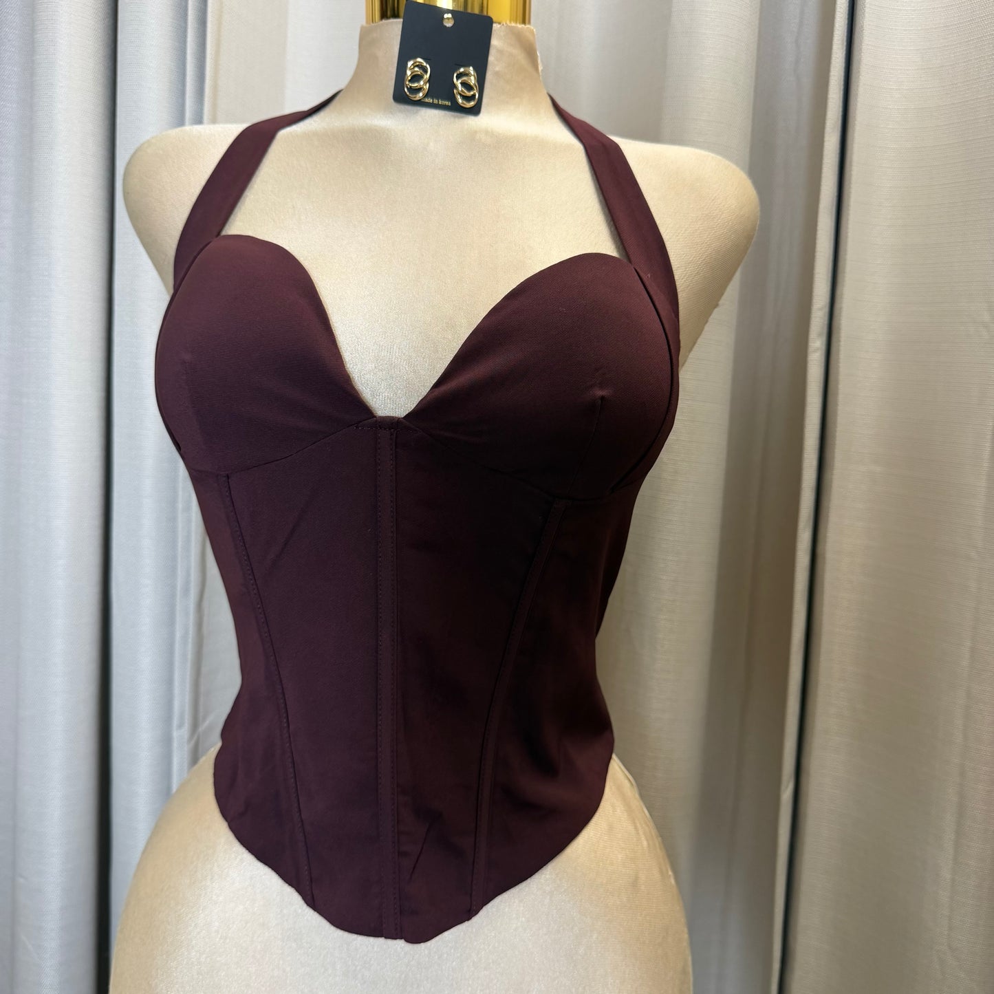 Halter bustier Corset Crop Top-burgundy