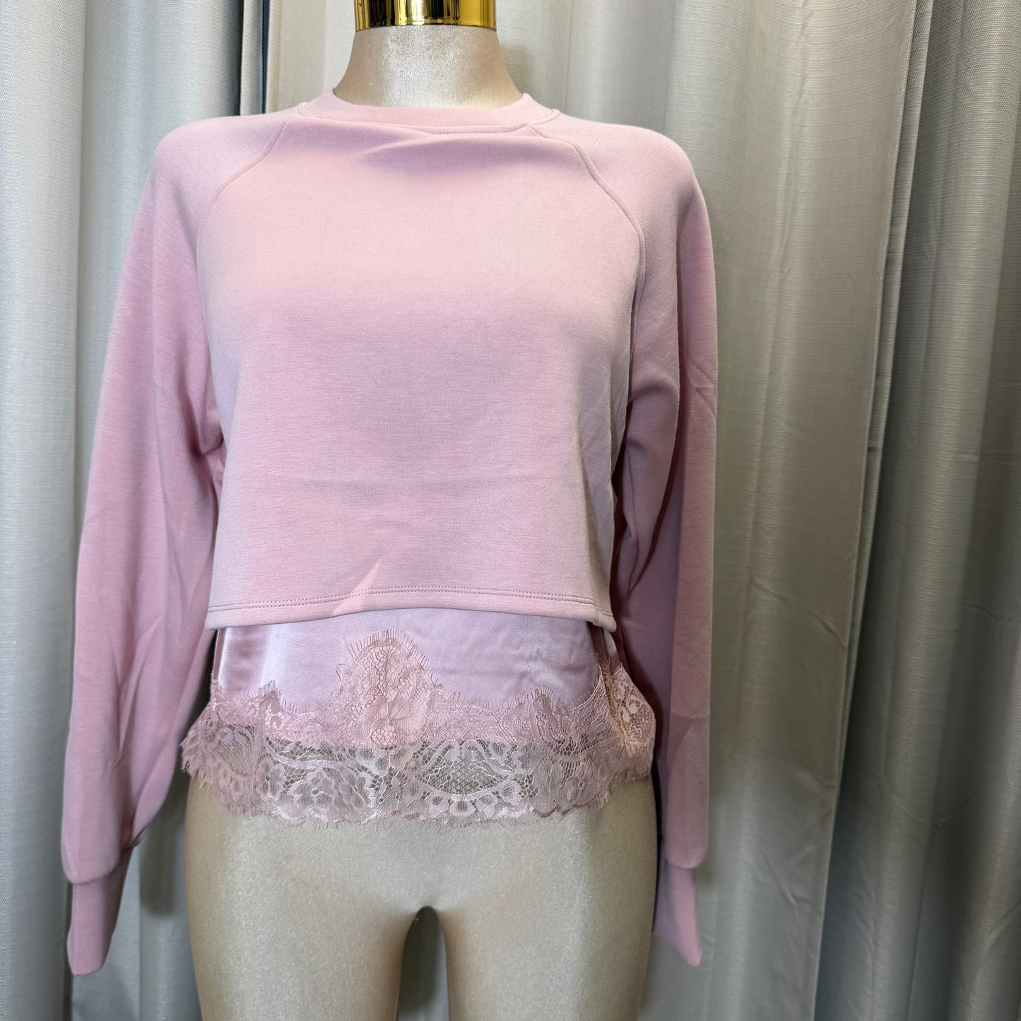 Long sleeve Sweater Top lace detail -Pink
