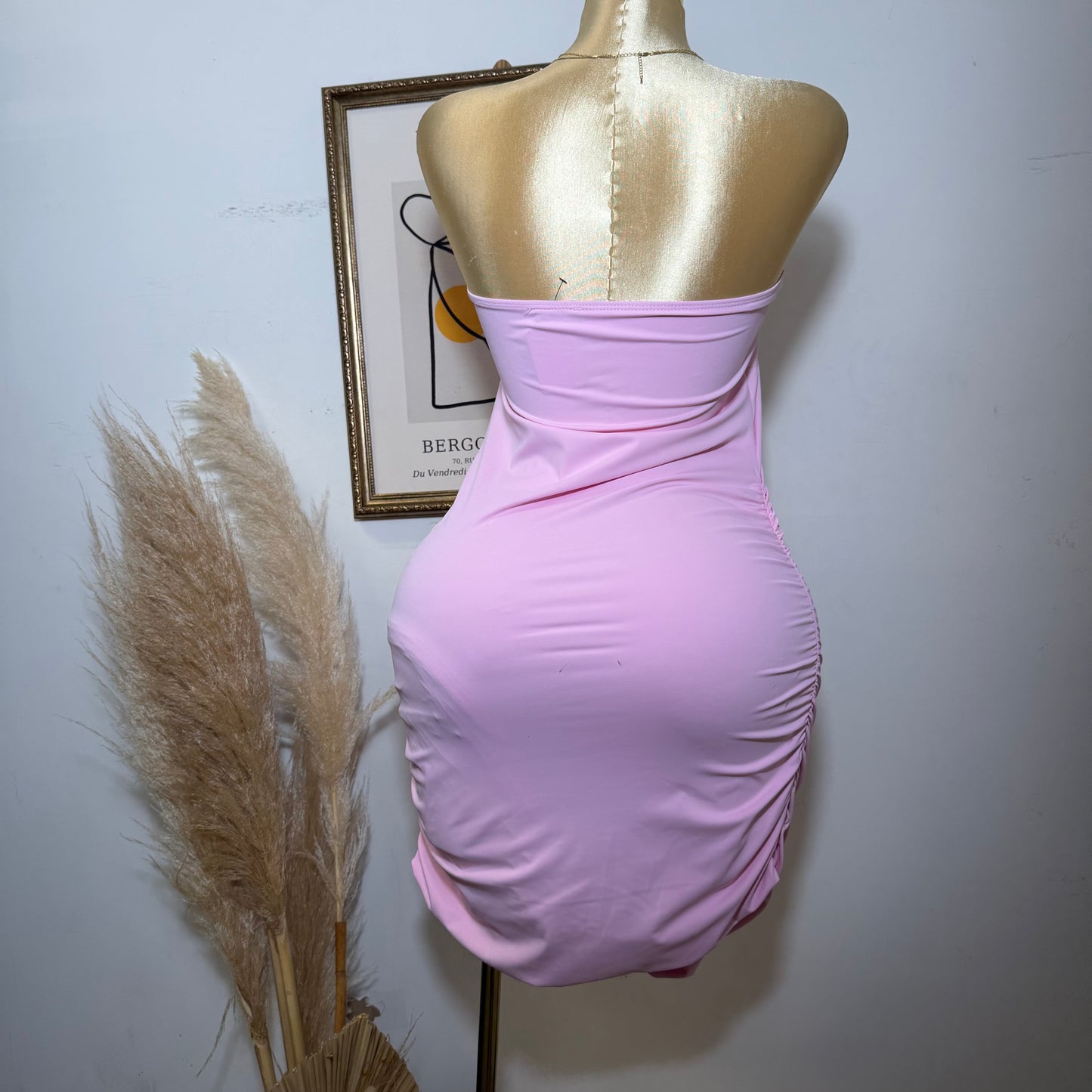 PL-Buckled Front Tube Dress-Pink