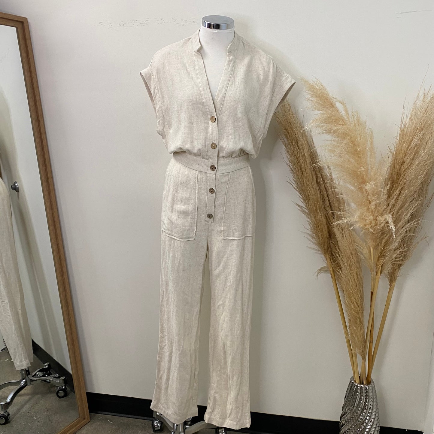 Bambo Linen Jumpsuit -Beige