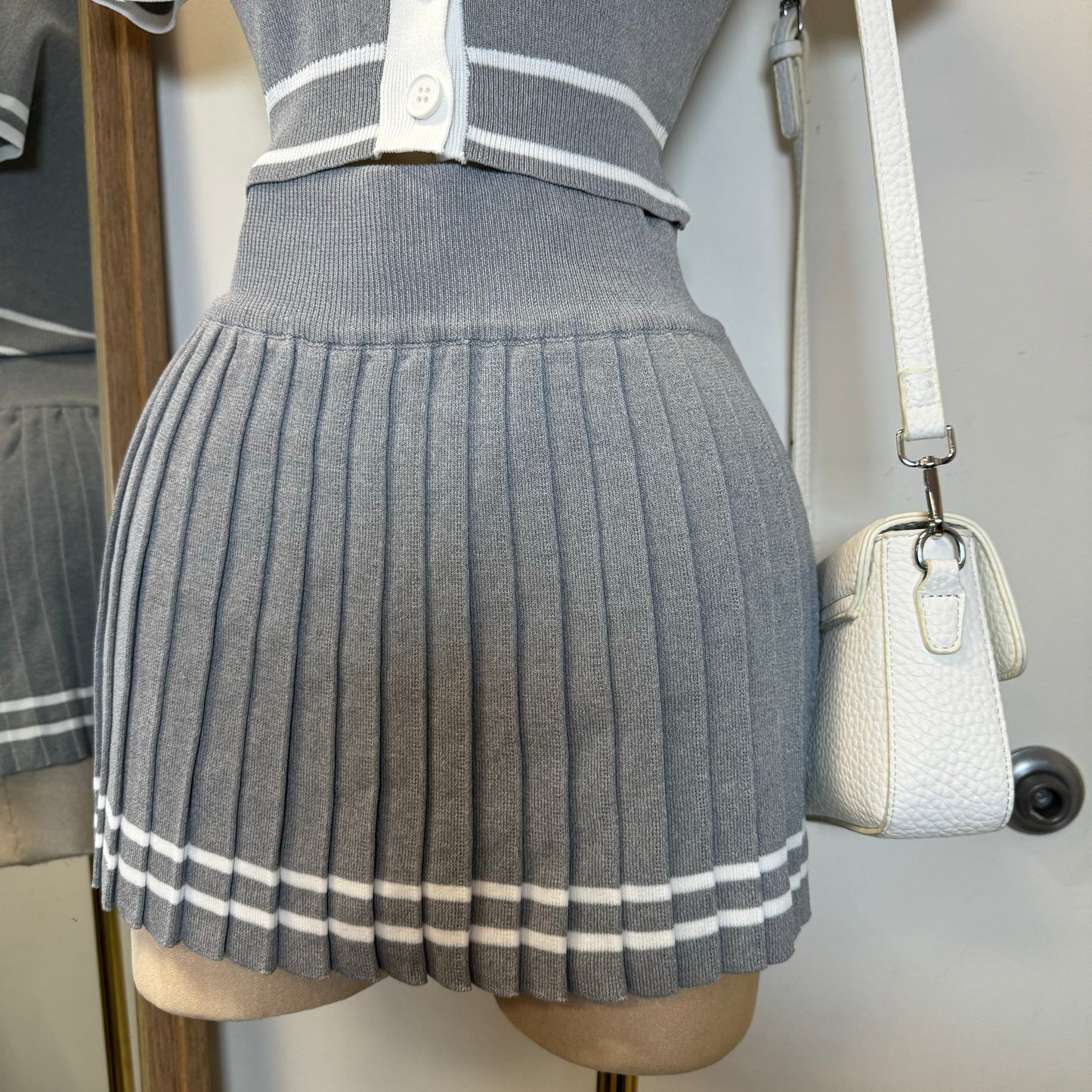 Tennis Skirt Set-Heather Grey