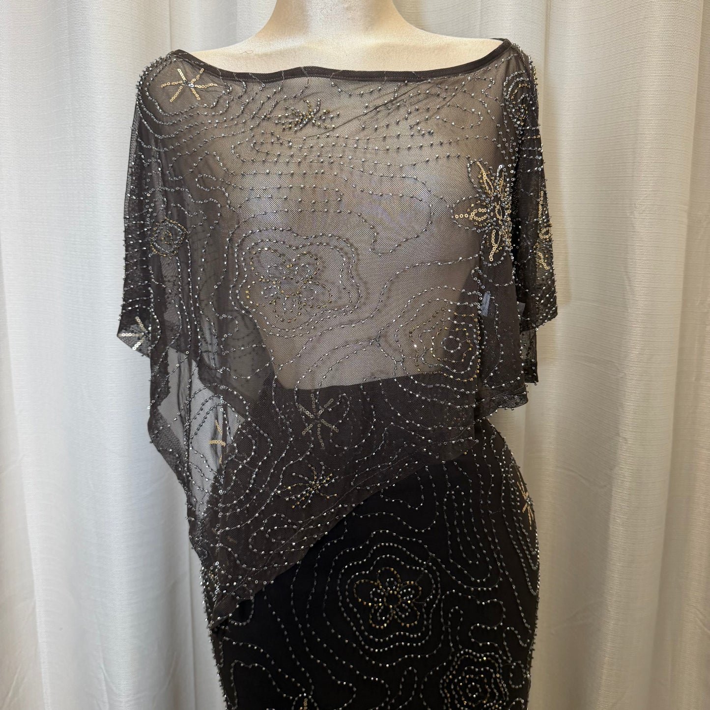 Mesh with Beads Poncho-Brown