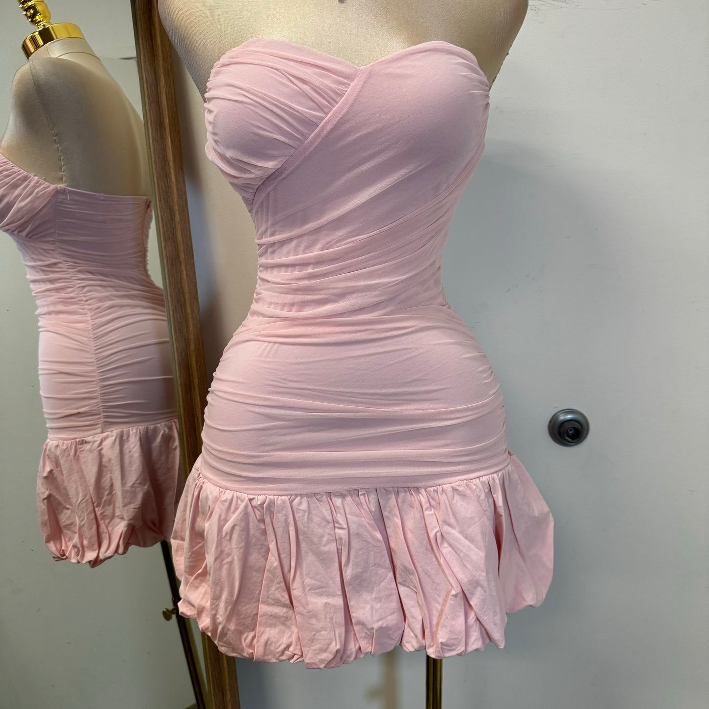 Gala Ruched Sweetheart Bubble Hem Tube Mini Dress-Baby Pink