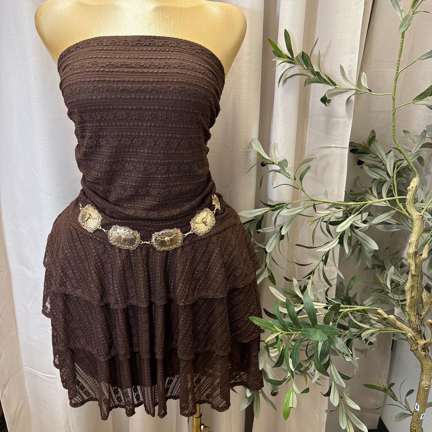 PL-Ruffle Tube Dress-Brown