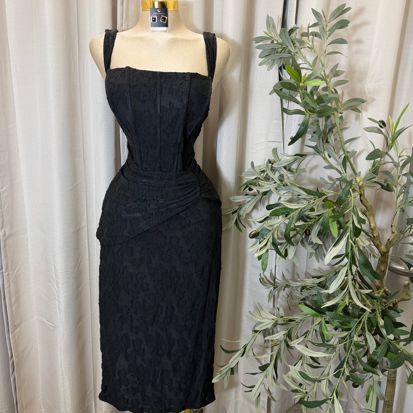 PL-Floral Jacquard Midi Dress-black