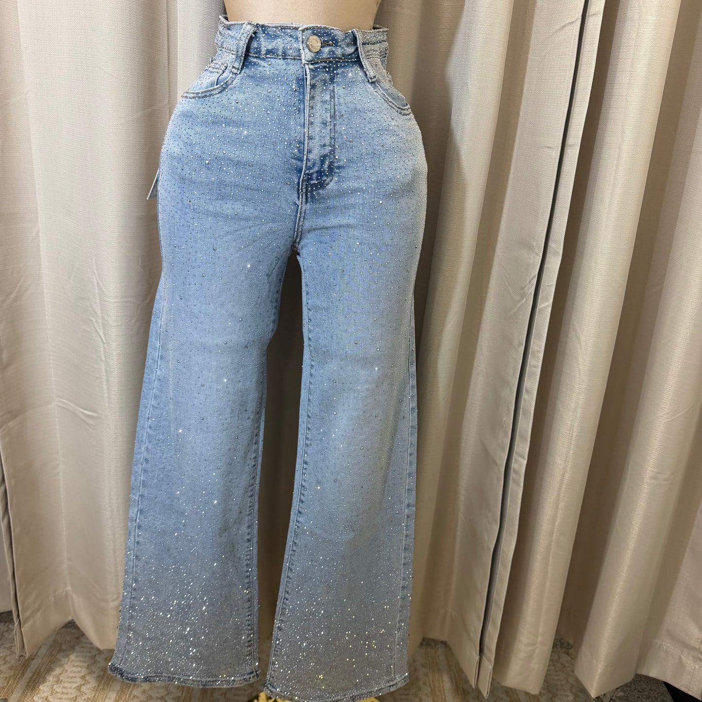 All eyes of me Rhinestones Jeans-Blue