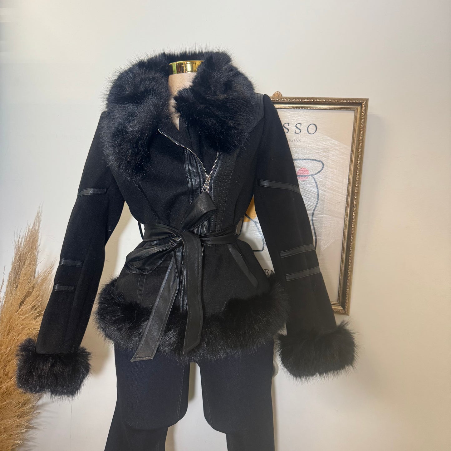 Monaco luxe Sherpa Coat-Black