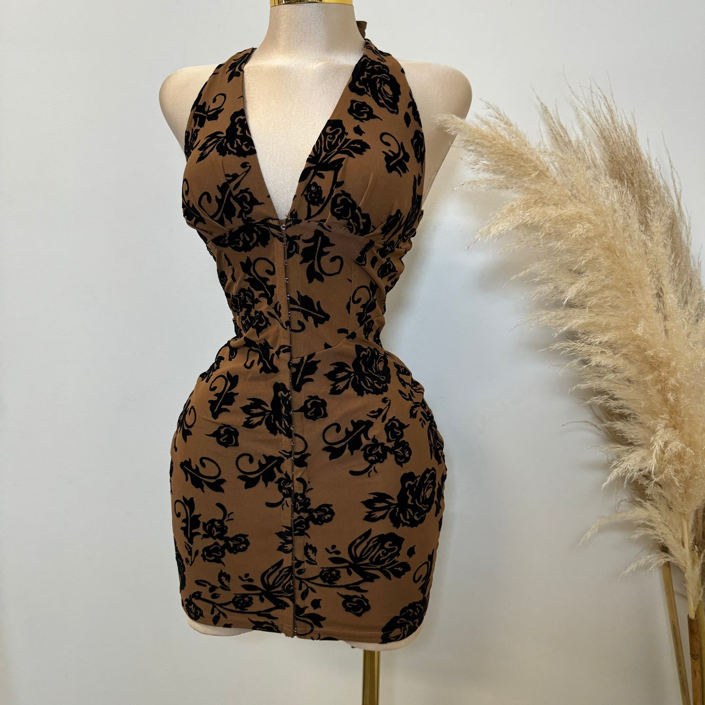 Maxila Halter Dress-Brown/Black