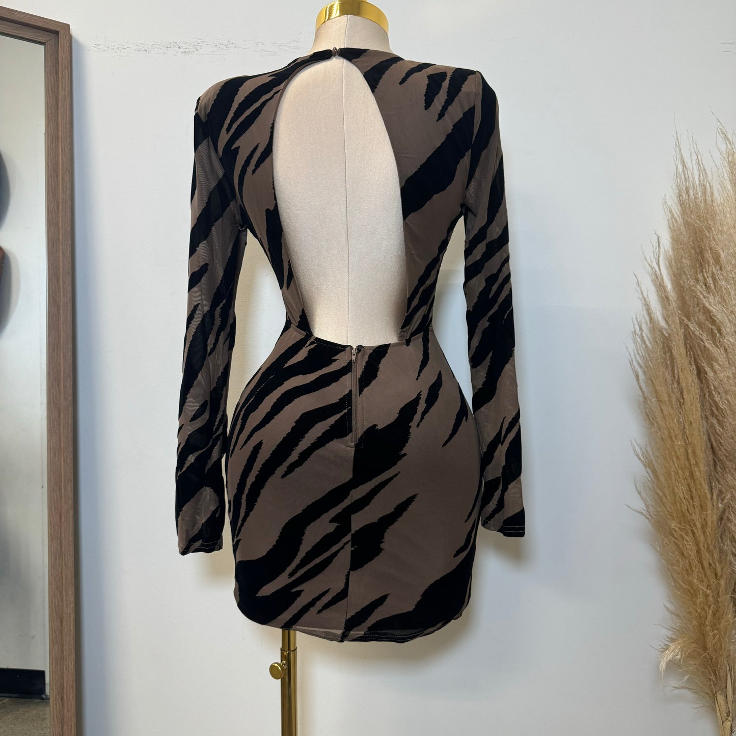 Zebra Mesh Dress-Brown/Black