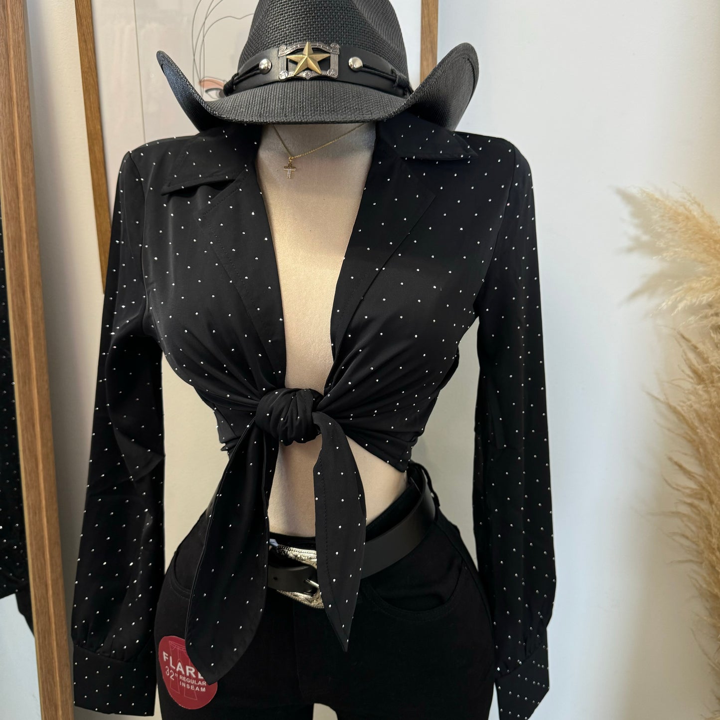 Toreada Rhinestone Top-Black