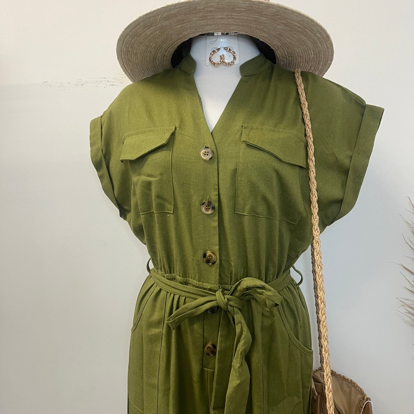 Blanca Linen Jumpsuit-Olive