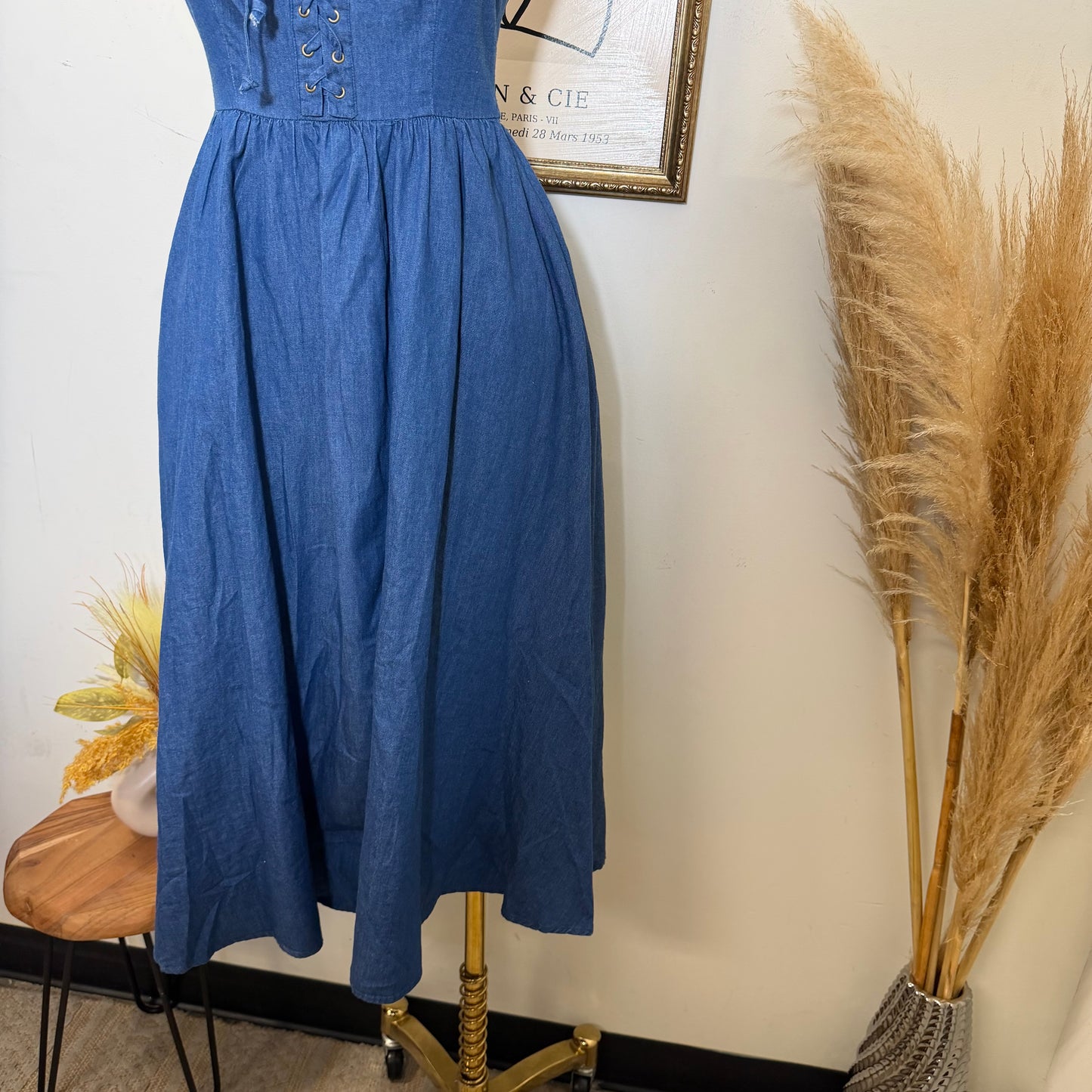 PL-Lace up Midi Dress-Blue