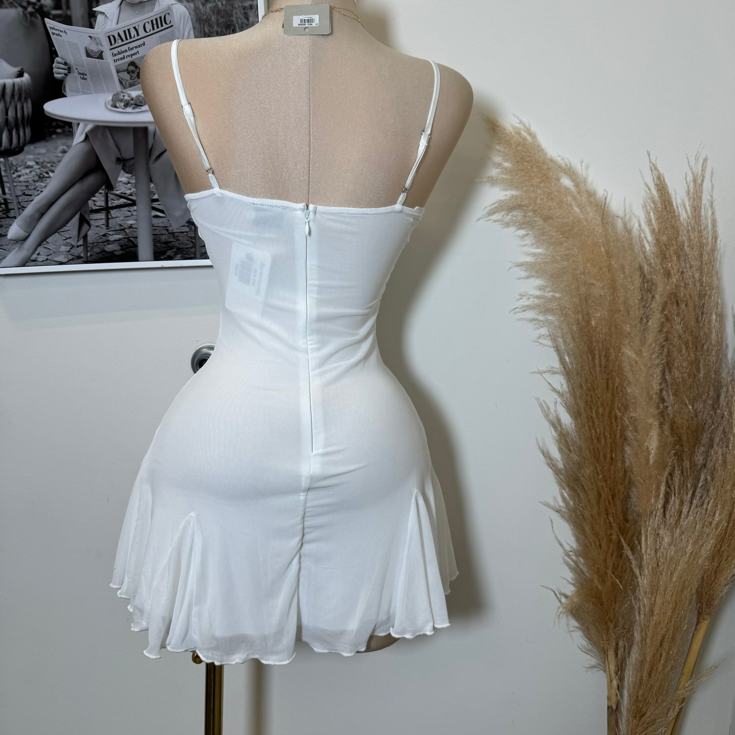 Mesh Mini Dress-White