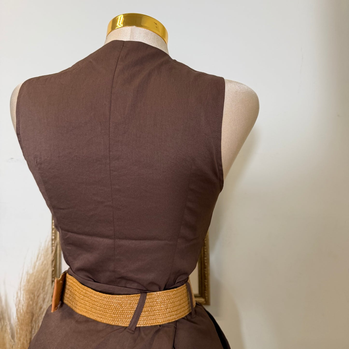 Linen Vest And Belted Short-Choco