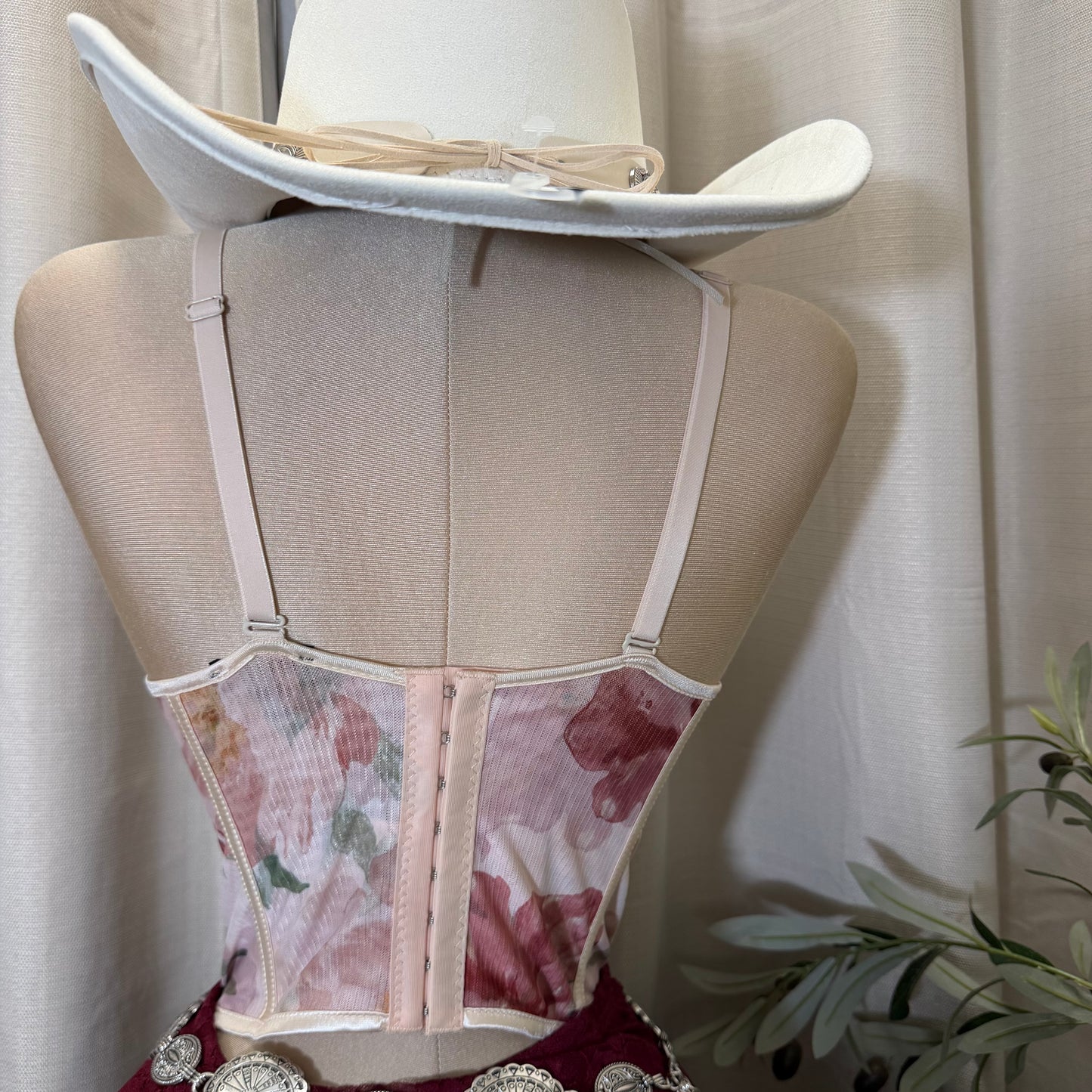 Floral V-Neck Corset -Red