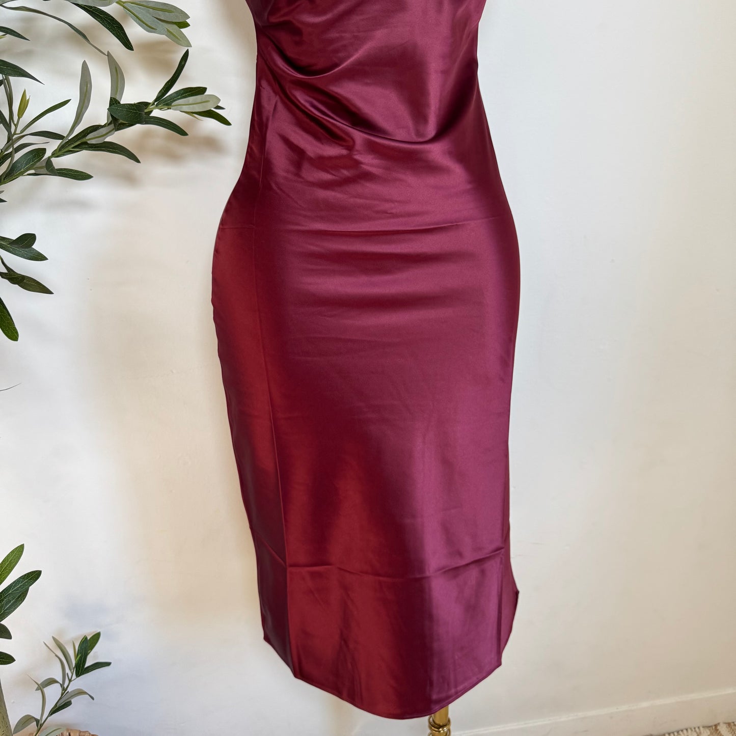 Satin Mermaid Midi Dress-Burgundy
