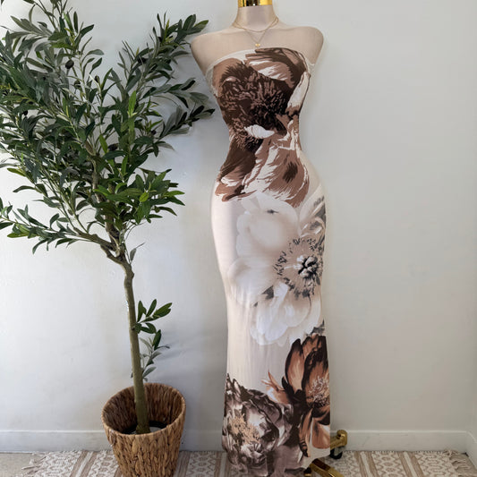 Maxi Strapless Dress-Brown