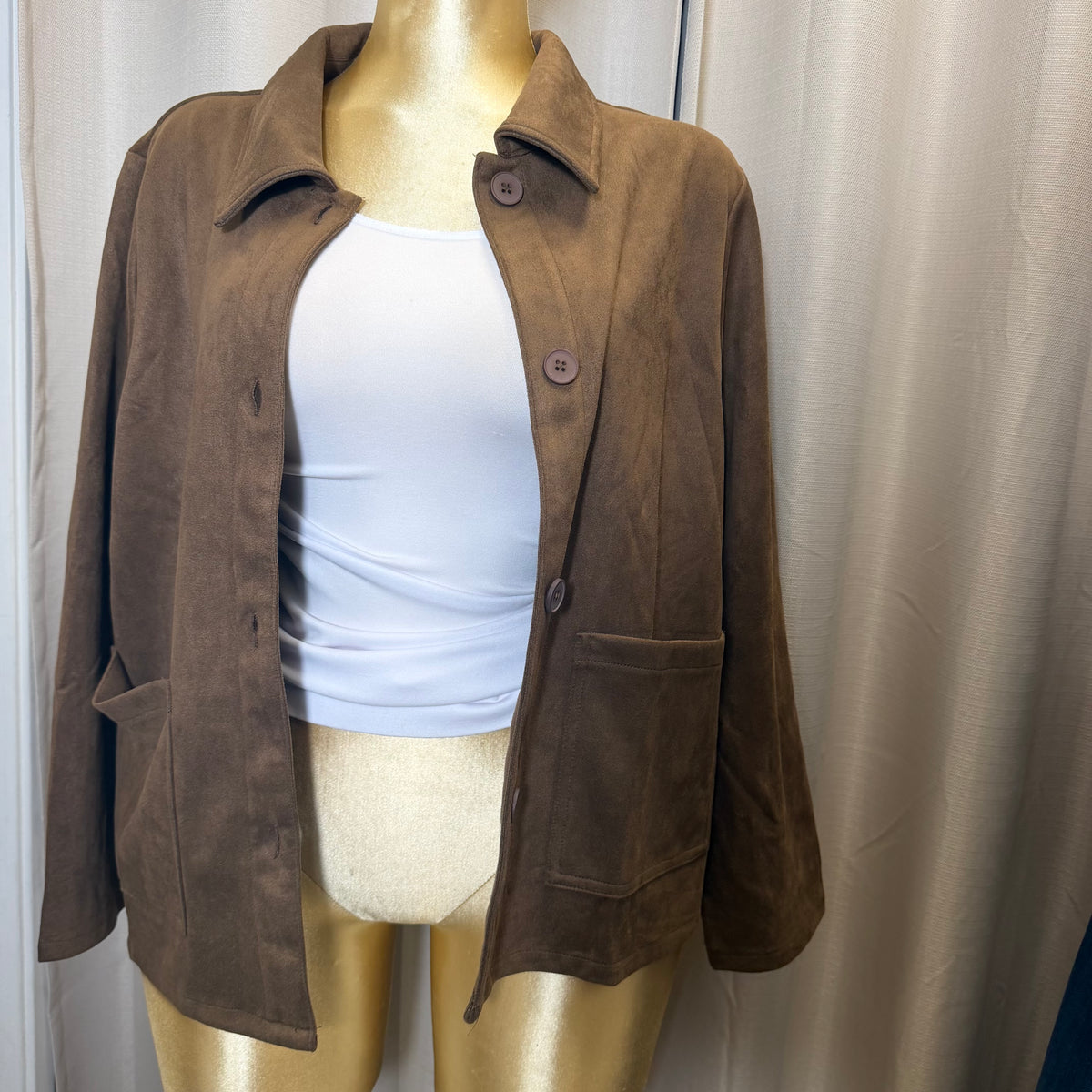 PL-Suede Button Down Jacket-Brown