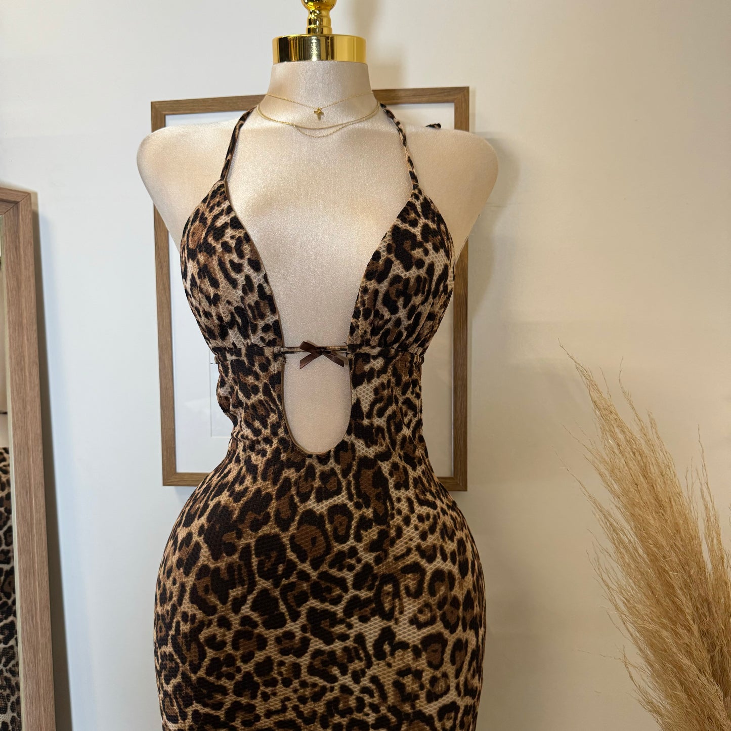 Cheetah Open back Maxi Dress-cheetah