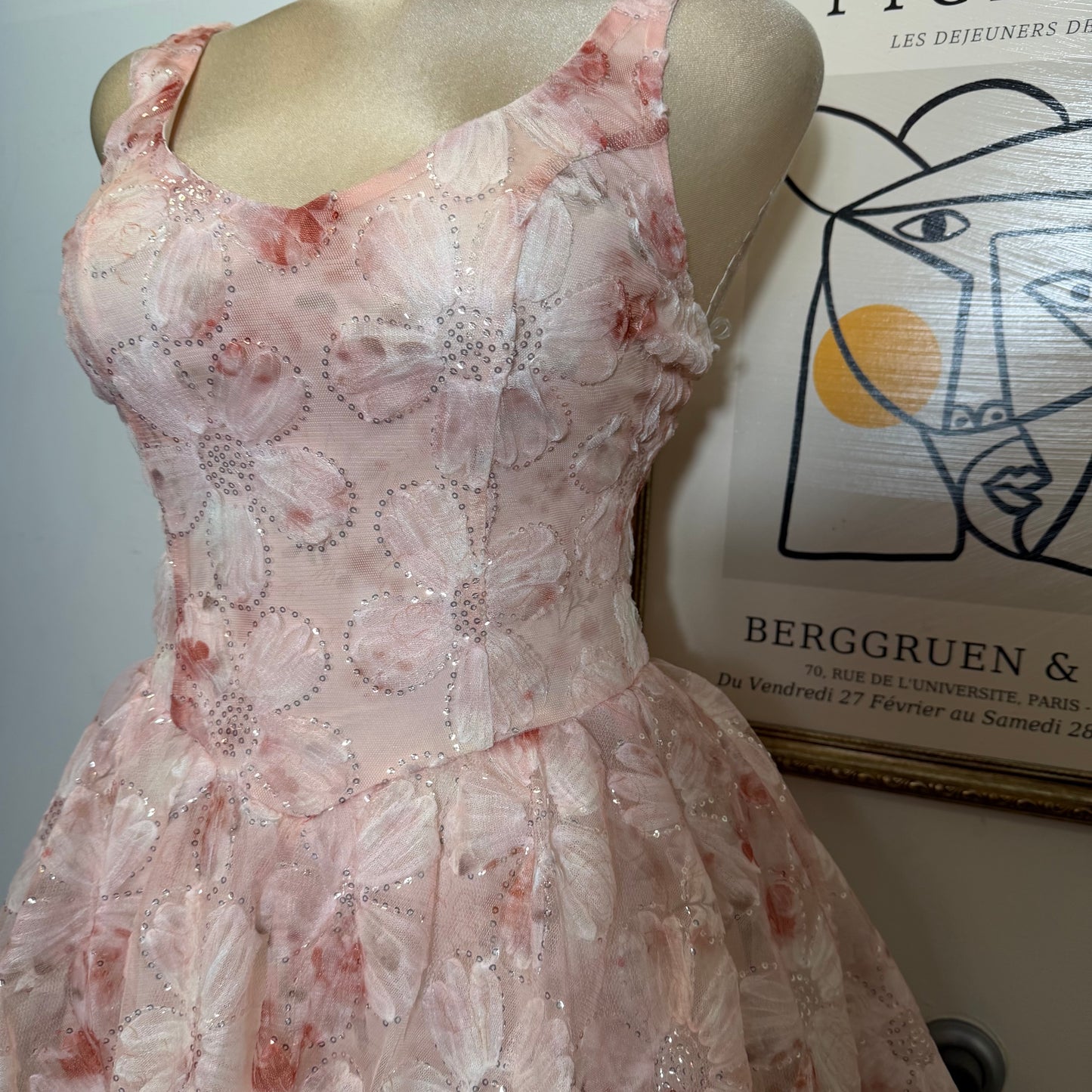 Flower Textured A line Mini Dress-Pink