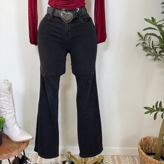 Flare Jeans with heart Belt-Black