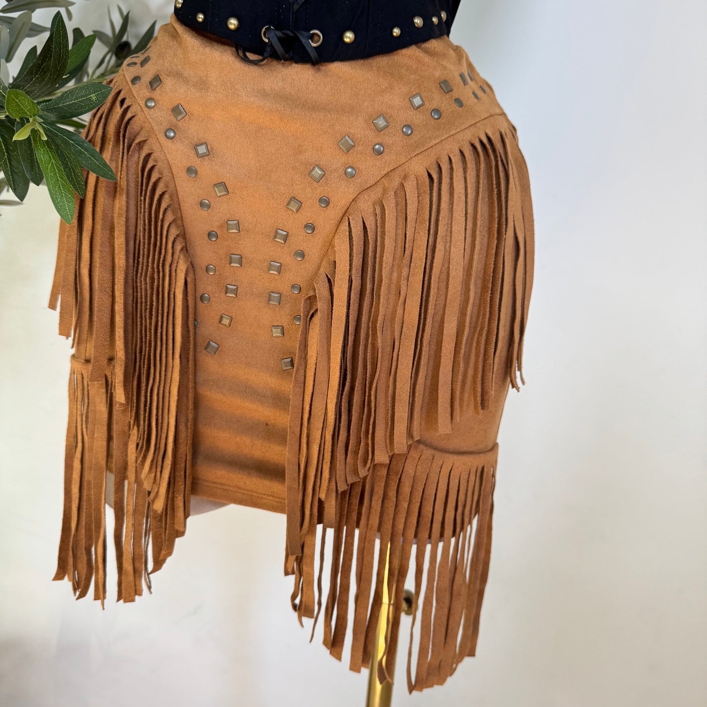 La Muy Muy Fringe Skirt-Tan