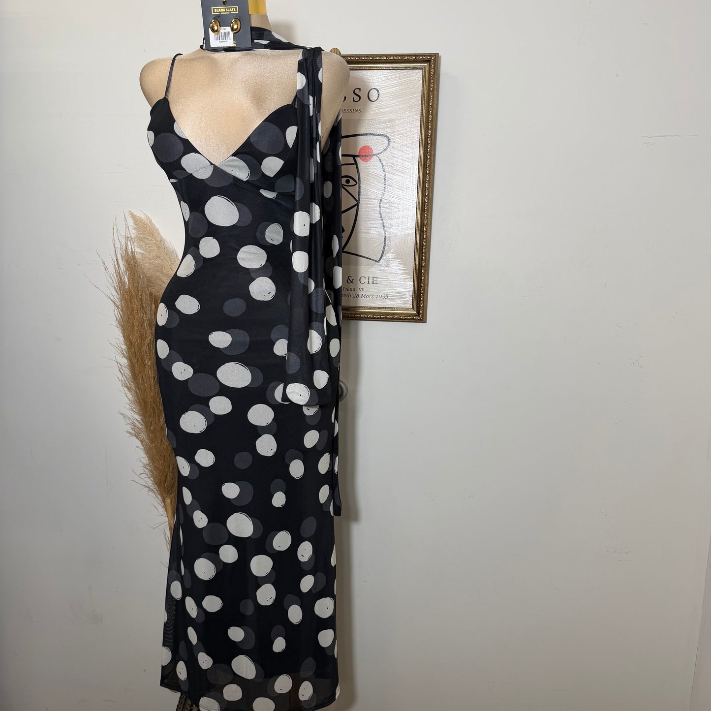 Polka Dot Mesh Dress-black/Ivory