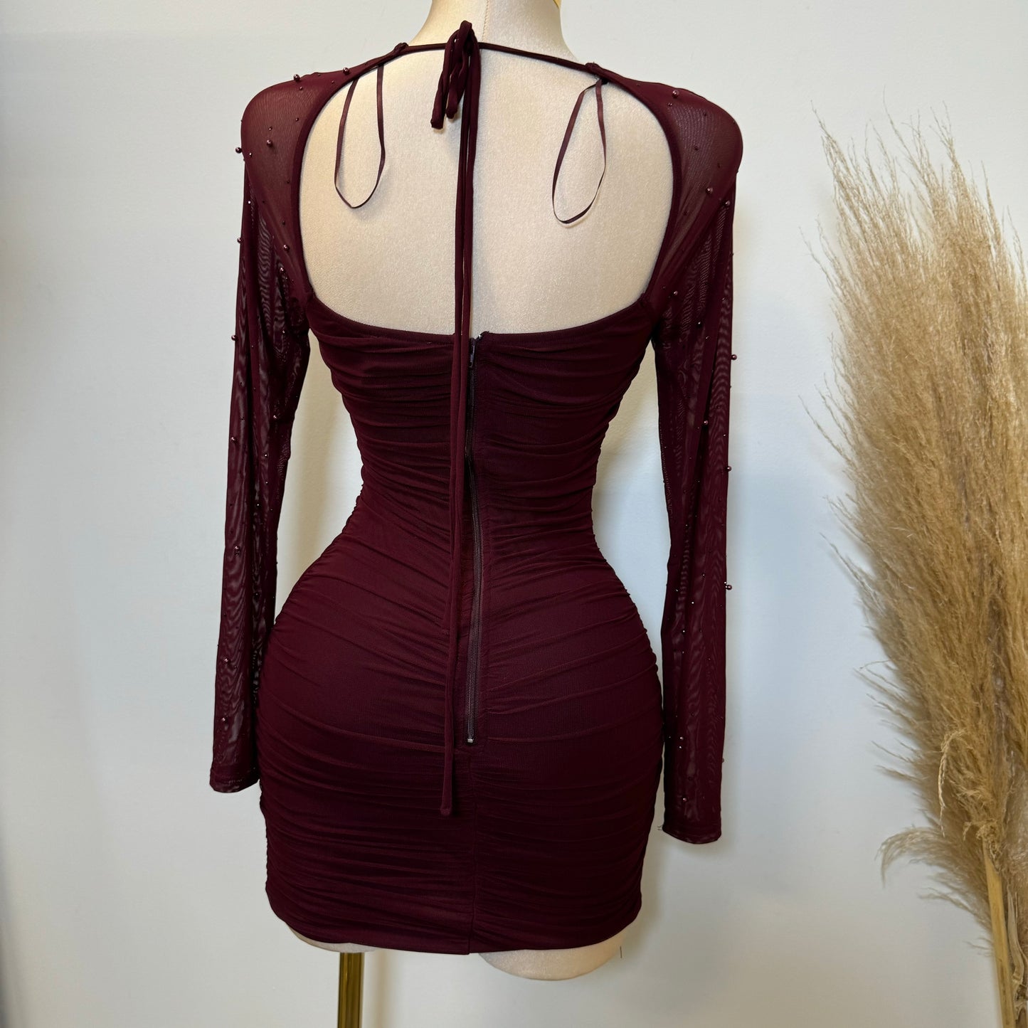 Talia Pearl Dress-Burgundy