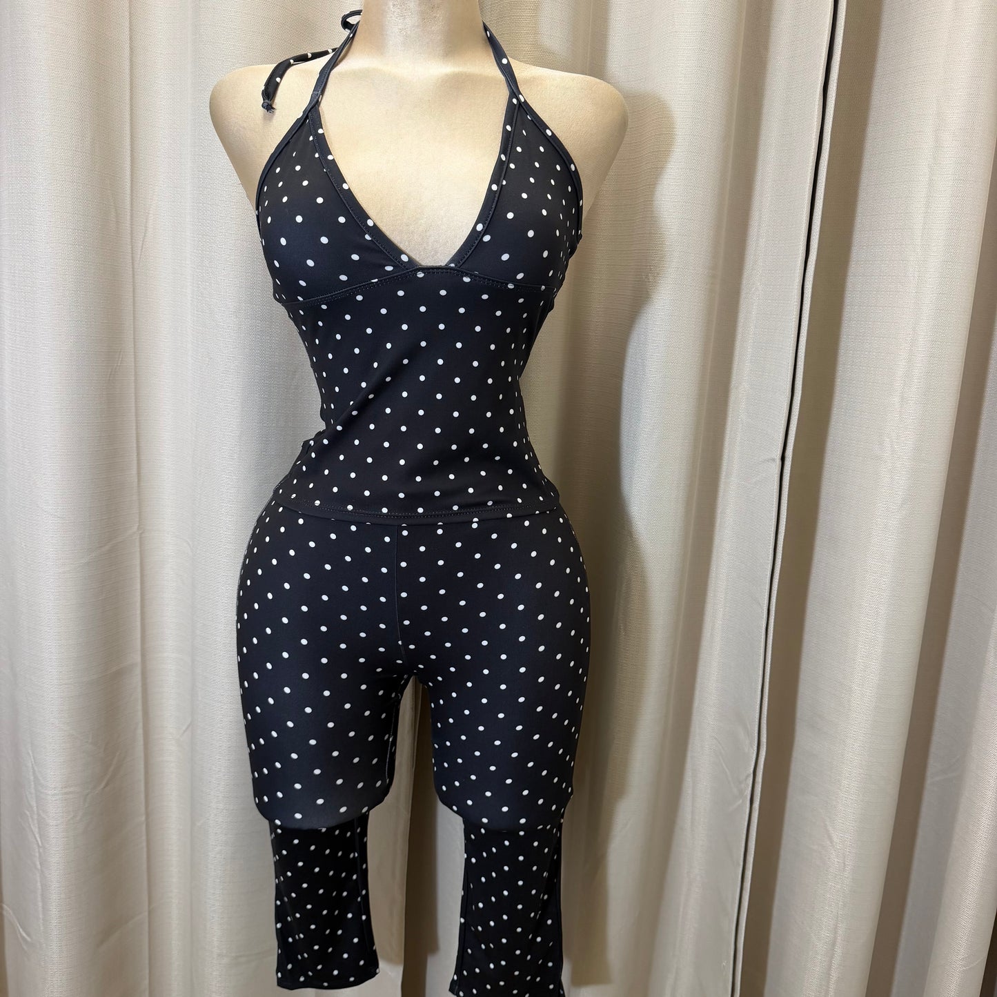 Halter Polkadot Capri Set-Black/White
