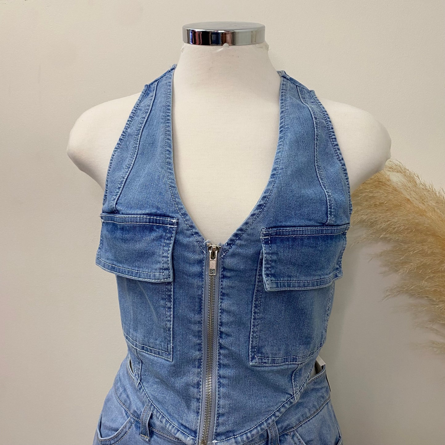 Cargo Denim Vest-Light Blue