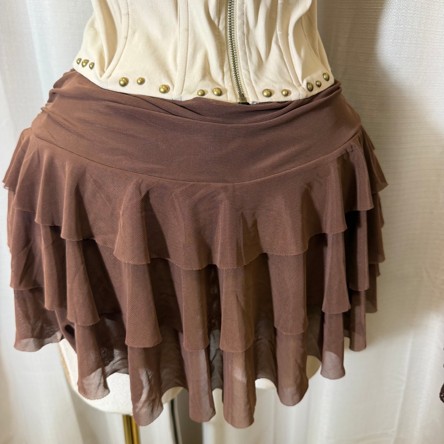 Flare skirt with short underneath-Brown
